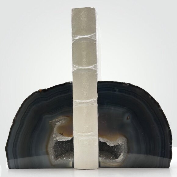 Agate Crystal Bookends w/ Geode Center, Natural Stone, Bookshelf, 6+ lbs. (FA) - Picture 14 of 16